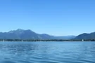 Chiemsee Bäume am Ufer und Berge