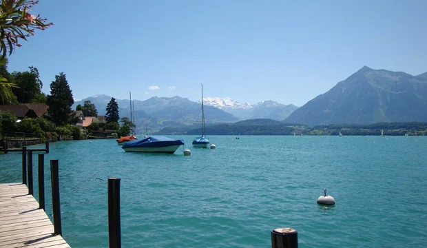 Blick über den Thunersee vom einem Steg Blick über den Thunersee vom einem Steg
