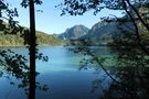 Der Alpsee schimmert wundervoll blau im Sonnenlicht