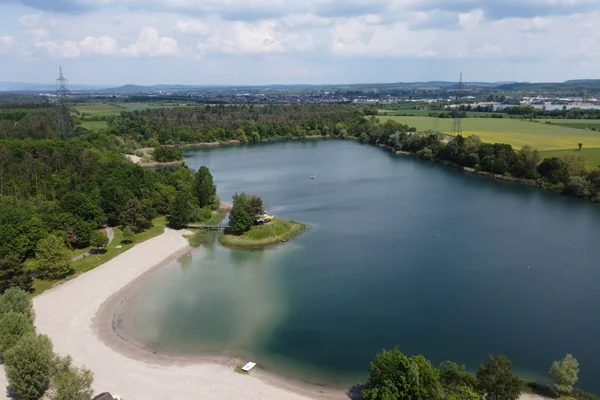 Heidesee in Forst — aerial drone view of the leisure park and bathing lake